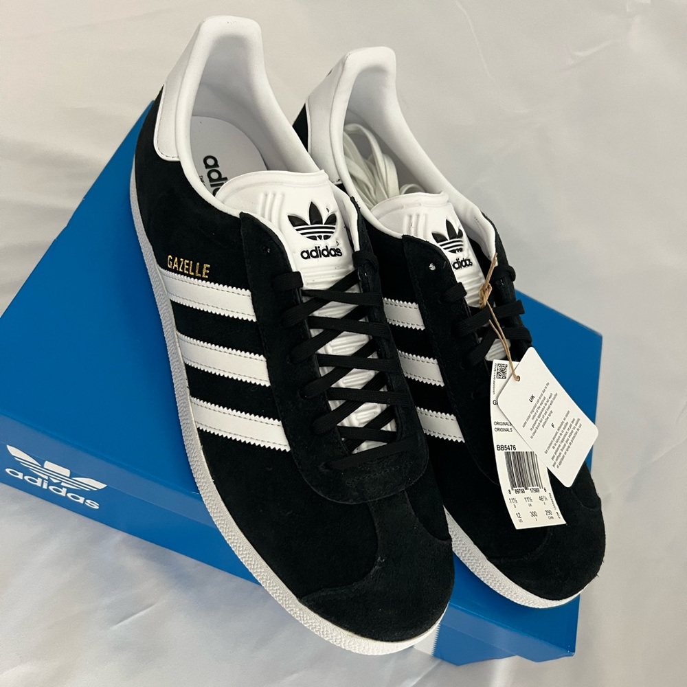 NWT ADIDAS GAZELLE SZ 12 BLACK